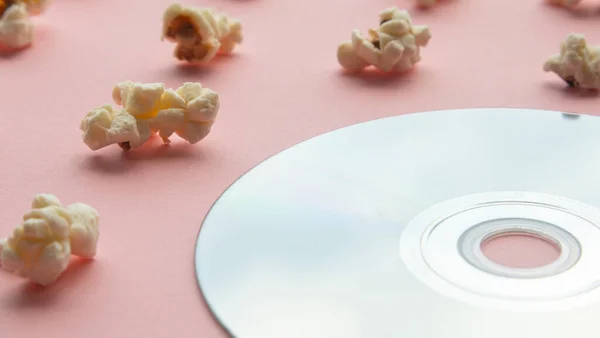Popcorn Light Pink Background Next Compact Disc — стоковое фото