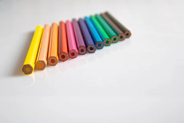 Wooden Pencils Different Colors White Background — Stock Photo, Image