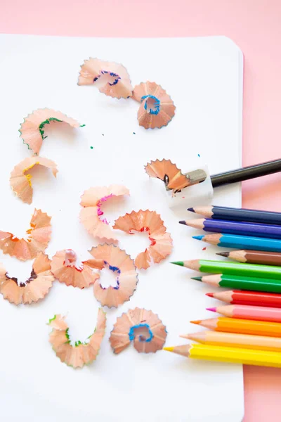 Colored Pencils Next Sharpener Blank Page — Stock Photo, Image