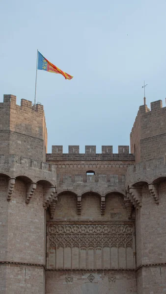 Picturesque Medieval Towers City Valencia Flag — Foto de Stock