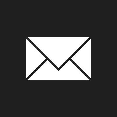 Simple white envelope icon on black background. Vector illustration