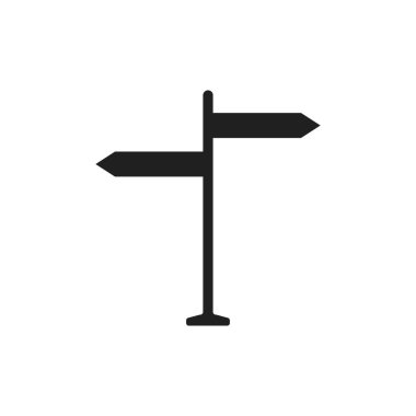 Simple black signpost, direction icon on white background. Vector illustration