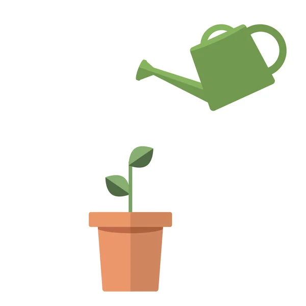 Simple Plants Green Leaves Pot Vector Illustration — Stock Vector