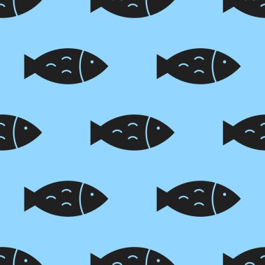 Simple black fish icon on white background seamless. Vector illustration