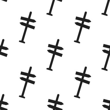 Simple black signpost, direction icon on white background seamless. Vector illustration