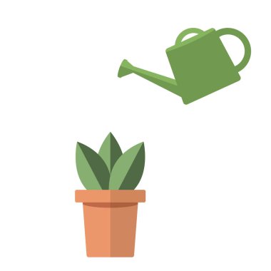 simple plants with green leaves in the pot. Vector illustration
