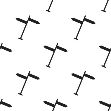 Simple black signpost, direction icon on white background seamless. Vector illustration