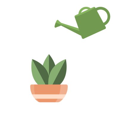 simple plants with green leaves in the pot. Vector illustration