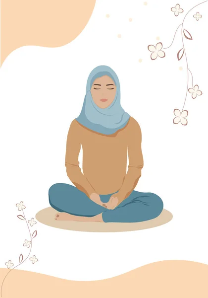 Yoga yapan Müslüman kadın dua ediyor.