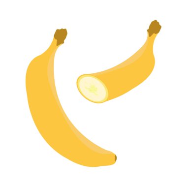 Beyaz arka planda muz ve yarım muz. Vektör illüstrasyonu