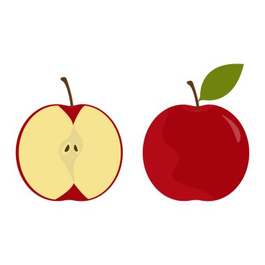 Beyaz arka planda koca bir elma ve yarım elma. Vektör illüstrasyonu