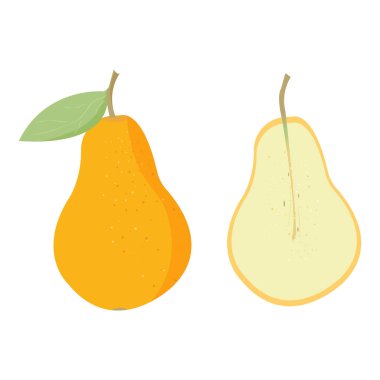 Beyaz arka planda armut ve yarım armut. Vektör illüstrasyonu