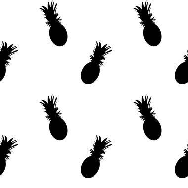 Beyaz arka planda siyah ananas silueti olan kusursuz bir desen.
