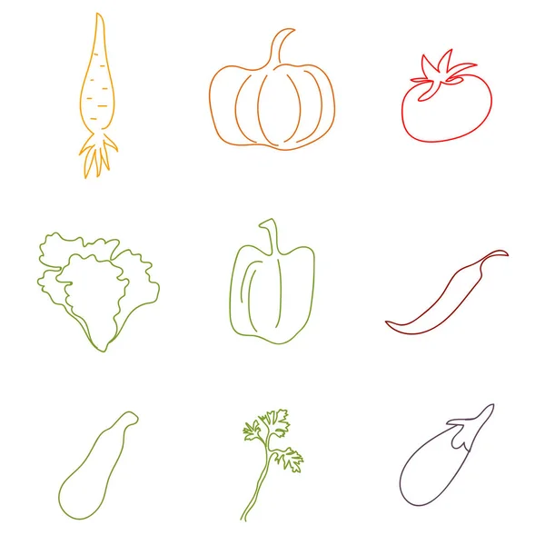 Line Art Płaski Styl Graficzny Fantazyjne Jakości Zestaw Ikon Owoców — Wektor stockowy