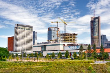 A view of the city of Vilnius from the banks of the Neris River, Lithuania.