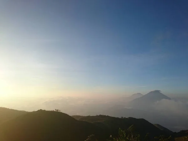 Prau Mountain Sunrise Merbabu Mountain One Most Beautiful Mountains Java — 图库照片