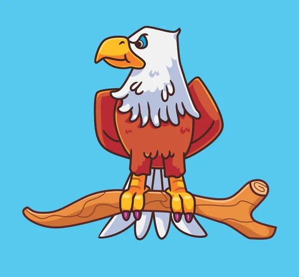 Cute Cartoon Eagle Branches Isolated Cartoon Animal Illustration Vector — Archivo Imágenes Vectoriales