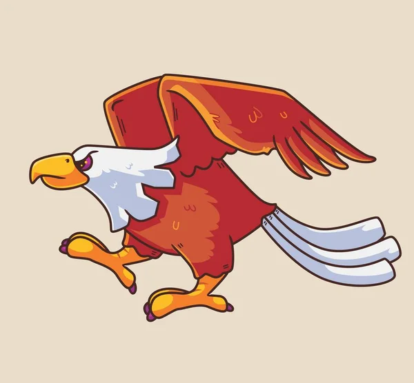 Cute Cartoon Eagle Walking Isolated Animal Illustration Flat Style Sticker — Image vectorielle