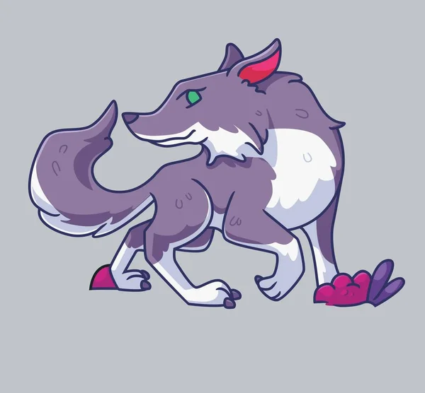 Cartoon Wolf Walking Isolated Animal Illustration Flat Style Sticker Icon — Stock Vector