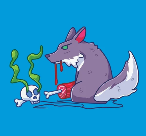 Cartoon Fox Eating Isolated Animal Illustration Flat Style Sticker Icon — Image vectorielle