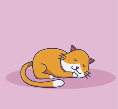 Cute sleeping cat on the floor. Animal Isolated Cartoon Flat Style Icon illustration Premium Vector Logo Sticker Mascot