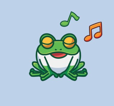 cute frog singing. cartoon animal nature concept Isolated illustration. Flat Style suitable for Sticker Icon Design Premium Logo vector. Mascot Character
