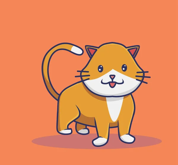 Cute Happy Cat Animal Cartoon Flat Style Icon Premium Vector — Stockvektor
