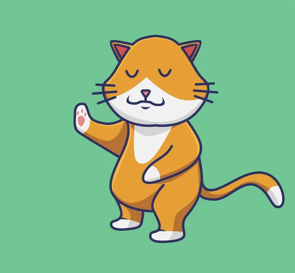 Cute Humble Calm Wise Cat Animal Isolated Cartoon Flat Style — Stock vektor