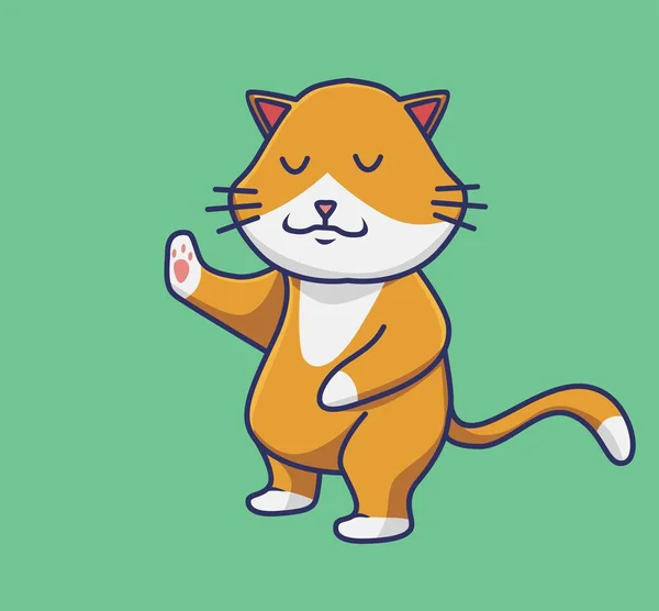 Cute Humble Calm Wise Cat Animal Isolated Cartoon Flat Style — Wektor stockowy