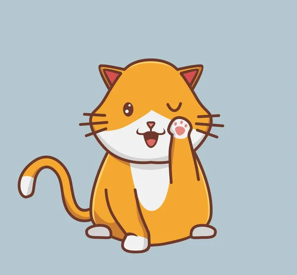 Cute Cat Sitting Say Hello Paw Cartoon Animal Nature Concept — Wektor stockowy