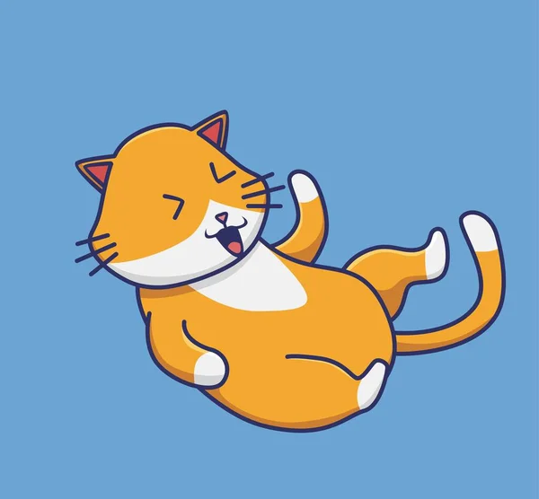 Cute Cat Lying Laugh Cartoon Animal Nature Concept Isolated Illustration — Image vectorielle