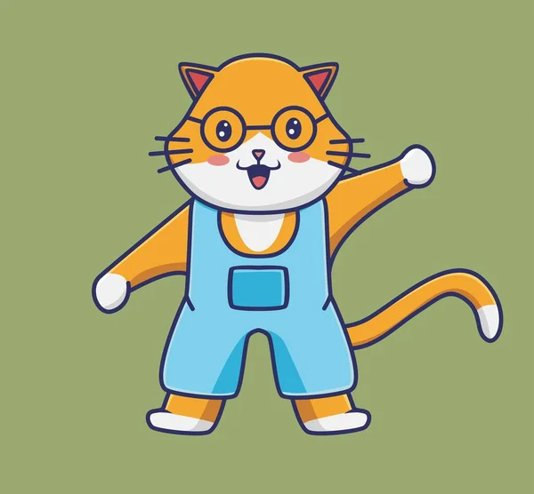 Cute Cat Girl Wearing Clothes Hand Cartoon Animal Clothes Concept — Vetor de Stock