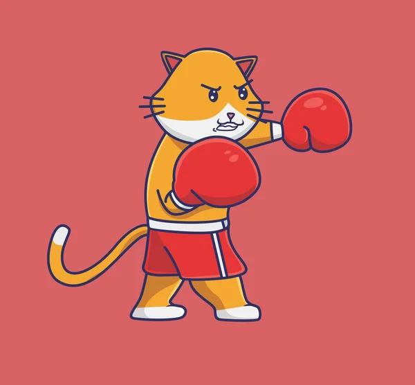 Cute Cat Training Boxing Hard Cartoon Animal Sports Concept Isolated — Stock Vector