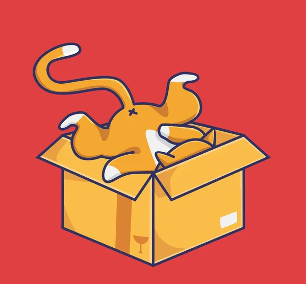 Cute Cat Sleep Cardboard Cartoon Animal Nature Concept Isolated Illustration — Vetor de Stock