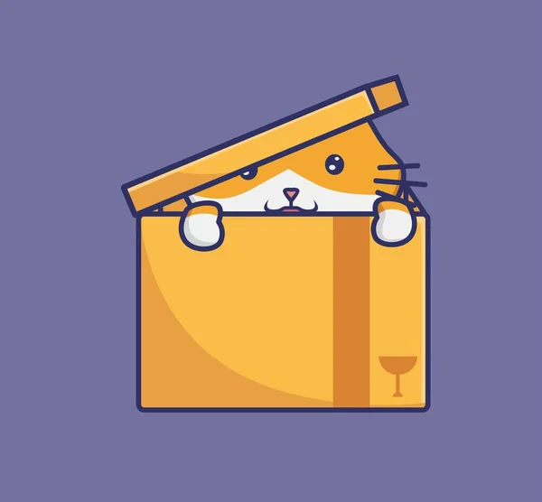 Cute Cat Hide Cardboard Cartoon Animal Nature Concept Isolated Illustration —  Vetores de Stock