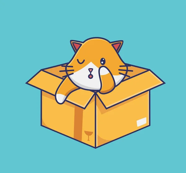 Cute Cat Wake Cardboard Cartoon Animal Nature Concept Isolated Illustration — Stockvektor
