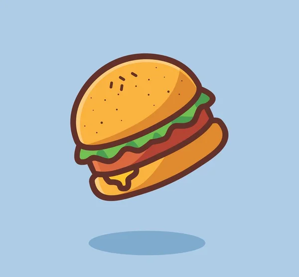 Cute Burger Melted Cheese Cartoon Food Concept Isolated Illustration Flat — Vettoriale Stock