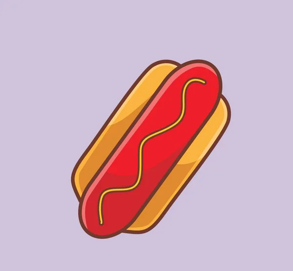Cute Big Hotdog Cartoon Food Concept Isolated Illustration Flat Cartoon — Vettoriale Stock