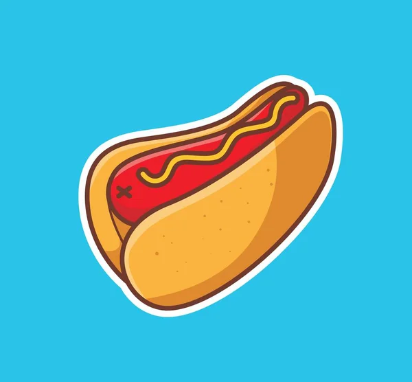 Cute Hot Dog Cartoon Food Concept Isolated Illustration Flat Cartoon — Vettoriale Stock