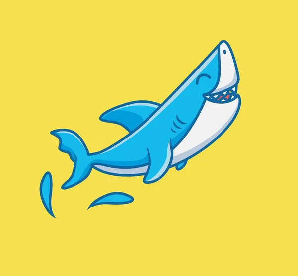Cute Shark Laughing Cartoon Animal Nature Concept Isolated Illustration Flat — 스톡 벡터