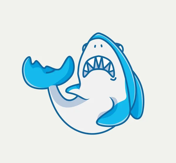 Cute Baby Shark Angry Cartoon Animal Nature Concept Isolated Illustration — Image vectorielle