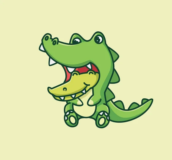 Cute Baby Crocodile Costume Cartoon Animal Nature Concept Isolated Illustration — Stock vektor