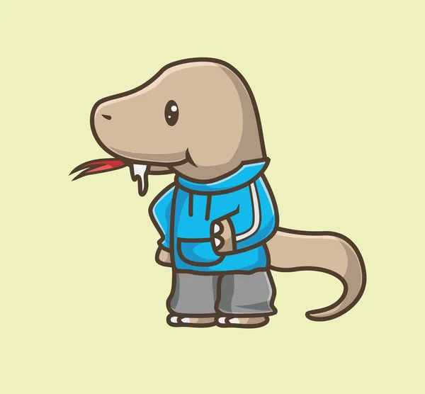 Cute Baby Komodo Dragon Lizard Wear Clothes Cartoon Animal Nature — Image vectorielle