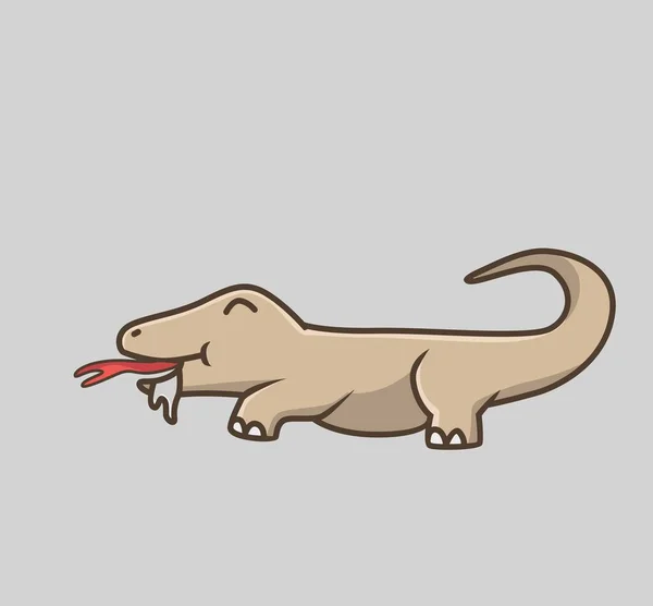 Cute Komodo Dragon Young Cartoon Animal Nature Concept Isolated Illustration — Image vectorielle