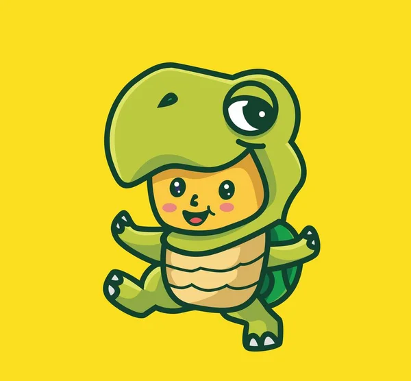 Cute Baby Turtle Costume Walking His First Steps Cartoon Animal — Stockvector