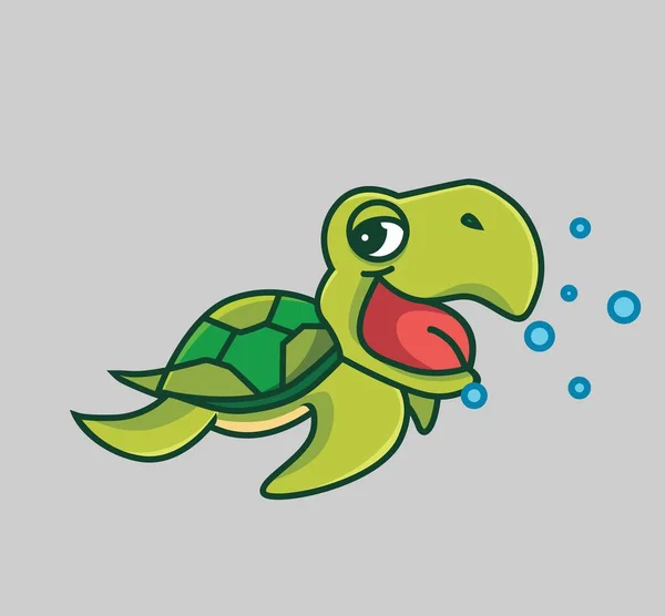 Cute Baby Turtle Swimming Ocean Cartoon Animal Nature Concept Isolated — Wektor stockowy