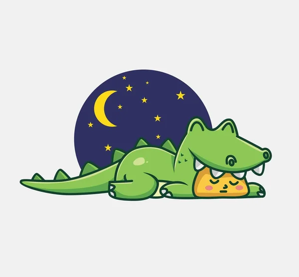 Cute Baby Crocodile Sleeping Cartoon Animal Nature Concept Isolated Illustration — 스톡 벡터