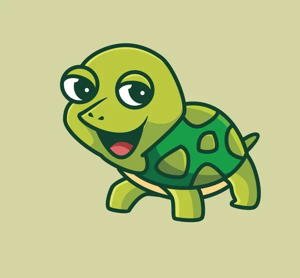 Cute Baby Turtle Walking Ground Cartoon Animal Nature Concept Isolated — Stok Vektör