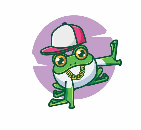 Cute Frog Dancer Hiphop Hat Golden Necklace Cartoon Animal Hobby — Vettoriale Stock