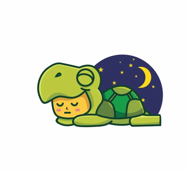 Cute Baby Turtle Sleep Cartoon Animal Nature Concept Isolated Illustration Vettoriali Stock Royalty Free